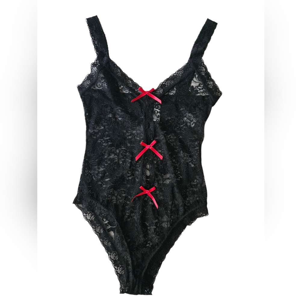 FREDERICK'S OF HOLLYWOOD Black Stretch Lace Bodysuit | SZ S